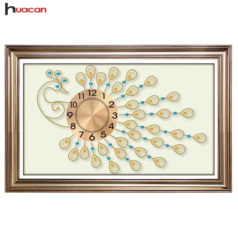 

Huacan Diamond Embroidery Sale Clock Partial Special Shape Rhinestone Mosaic Cross Stitch Diamond Painting Peacock Home Decor