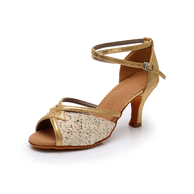 Alharbi танцевальная обувь для танго Туфли для латинских танцев для подходит для женщин, девушек и девочек. 504 - Цвет: Gold 7cm