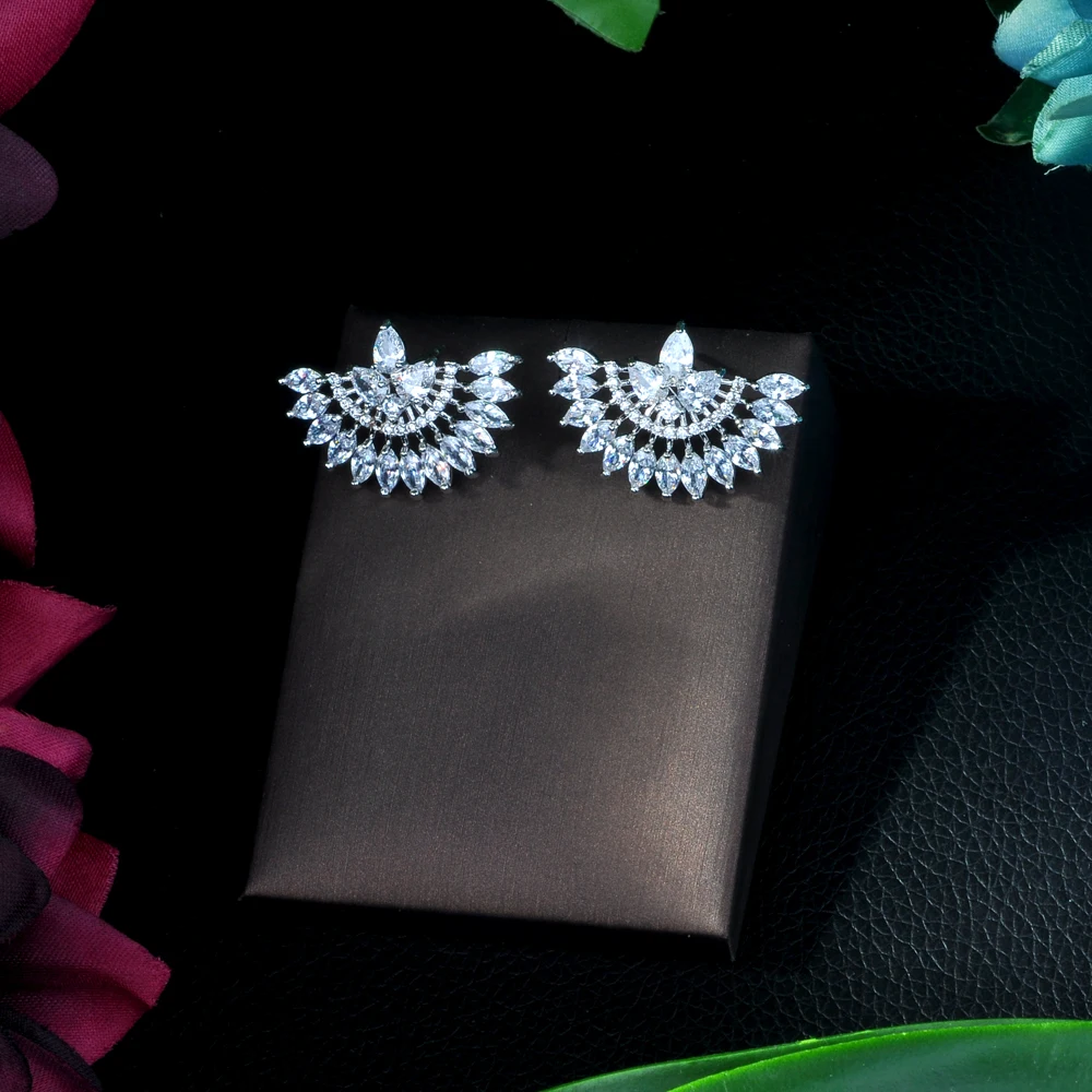 HIBRIDE Beautiful Clear Cubic Zirconia Jewelry Fan Shape Fashion Brand Big AAA CZ Wedding Earring For Women E-242 - Image 2