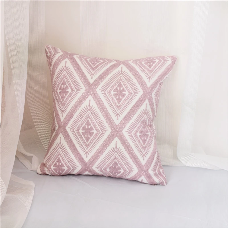Нордический домашний декор вышитая наволочка для подушки Желтый Серый/Розовый геометрический цветочный холст хлопок квадратный наволочка с вышивкой 45x45