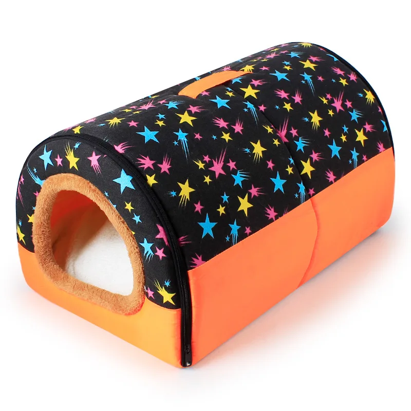 Модный принт, кровать для маленькой собаки, мягкая теплая кровать для собаки, зимняя подушка для щенка, складная переносная кровать для питомца, кровать для собак, кошек - Цвет: Orange