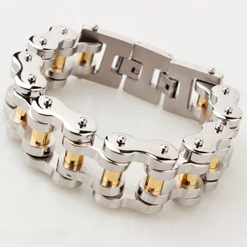 

Cool Men Biker Bicycle Motorcycle Chain Bracelets&Bangles Trendy Silver Gold Color Stainless Steel Cuff Jewelry 18mm 22mm