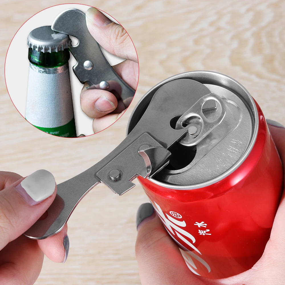 

Useful 2 in 1 Can Opener Stainless Steel Multi-functional Wine Beer Bottle Tinplate Gadgets Kitchen Bar Tools
