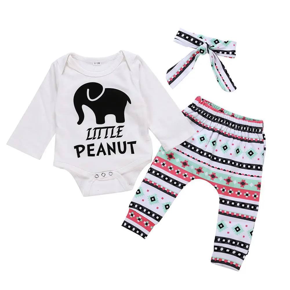 JOYINPARTY 2018 одежда для маленьких девочек Слон-комбинезон + брюки повязка 3 шт. костюм новорожденных комплект