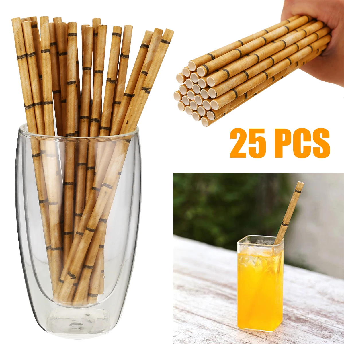 25Pcs Hawaiian Party Straws Bar Supply Bamboo Print Paper Drinking Straws For Party Wedding Drinkware Supplies
