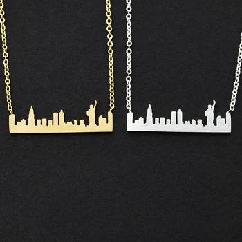 

10Pcs Wholesale 10Pcs Lot NY City View Bar Geometric Pendant Necklaces For Women Girls Stainless Steel Fashion Collier Femme