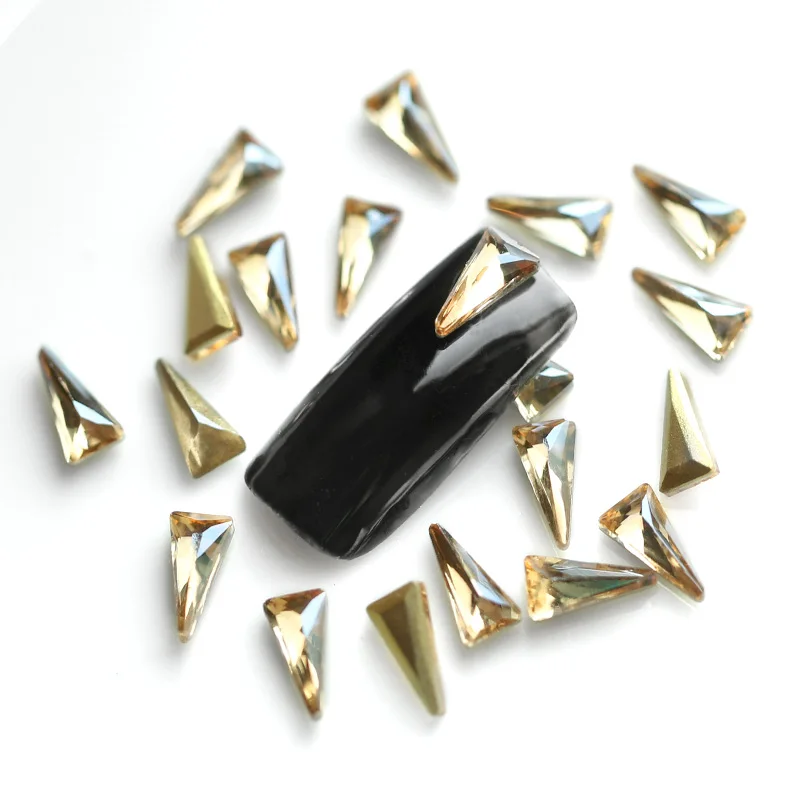 20 шт Кристальные цветные треугольные Стразы для ногтей длинного типа с плоским дном AB DIY 3D украшения для ногтей - Цвет: champagne