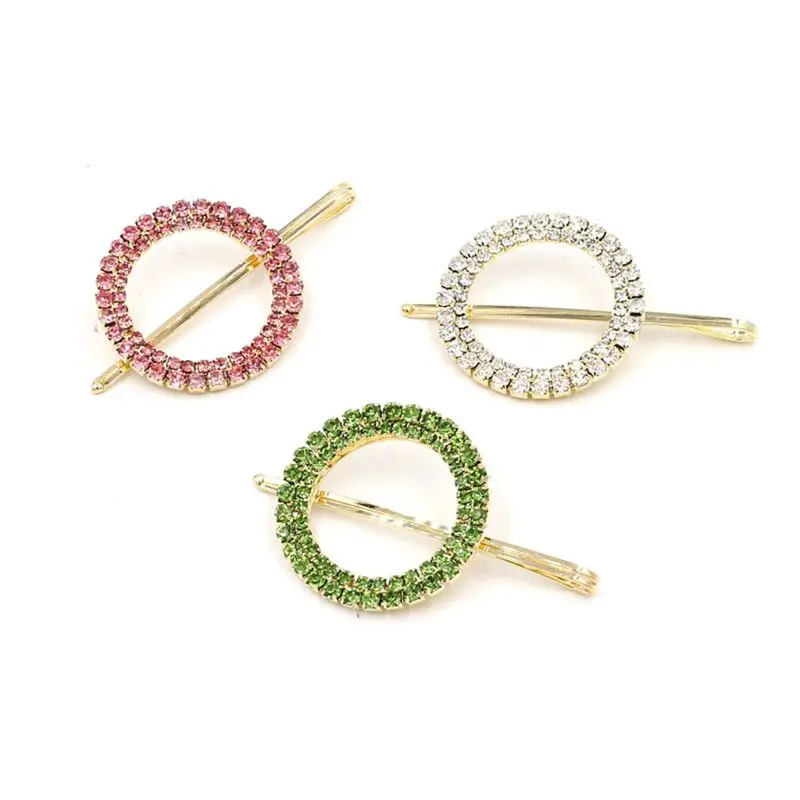 

Korean Minimalist Hollow Circle One Word Hairpin Women Two Rose Glitter Colored Rhinestone Hairy Styling Clip Ponytail Barrette
