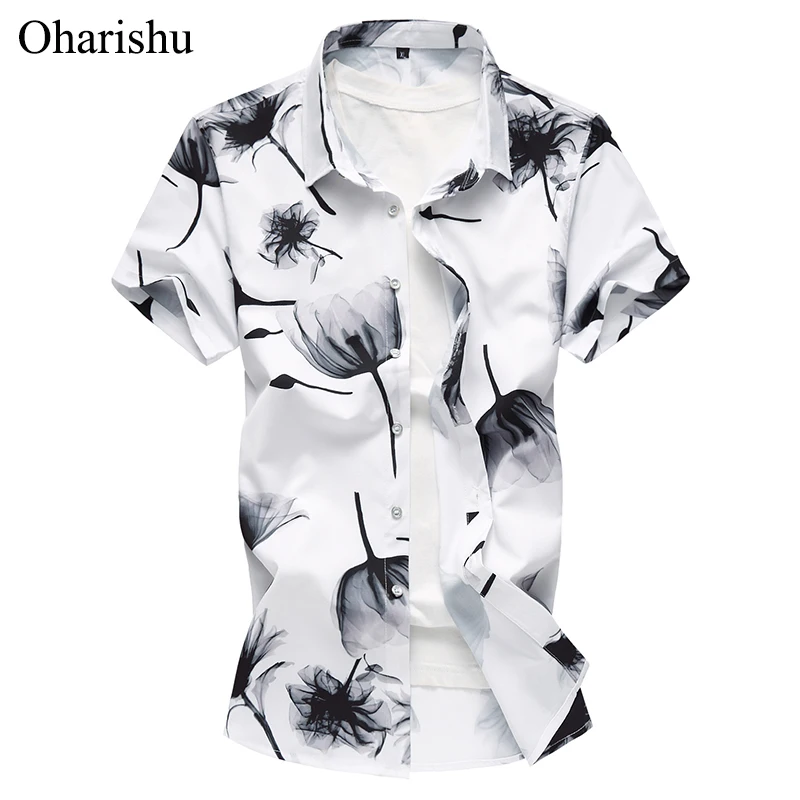 Men's Casual Shirts New Fashion Chinese Style Ink Painting Short Sleeve Shirt Men Flower Hawaiian Beach Plus M-7XL | Мужская одежда