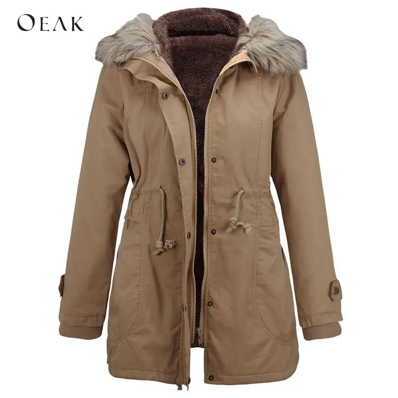 OEAK/зимние теплые пальто женские длинные парки модное с капюшоном из