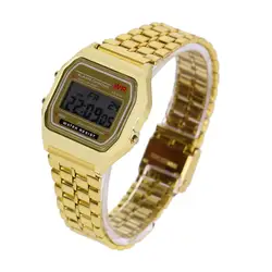 2018 винтажные светодиодный цифровые часы стальной ремешок кварцевые часы золотые наручные часы для мужчин и женщин спортивные путешествия