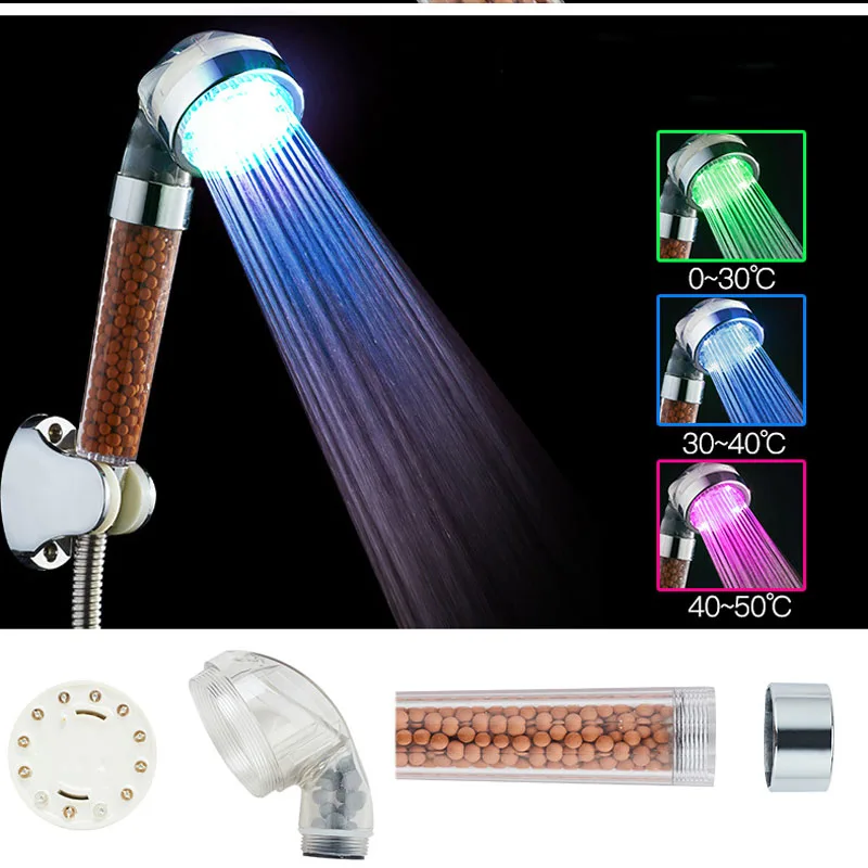 

LED Anion Shower SPA Shower Head Pressurized Water - Saving Temperature Control Colorful Handheld Big Rain Shower