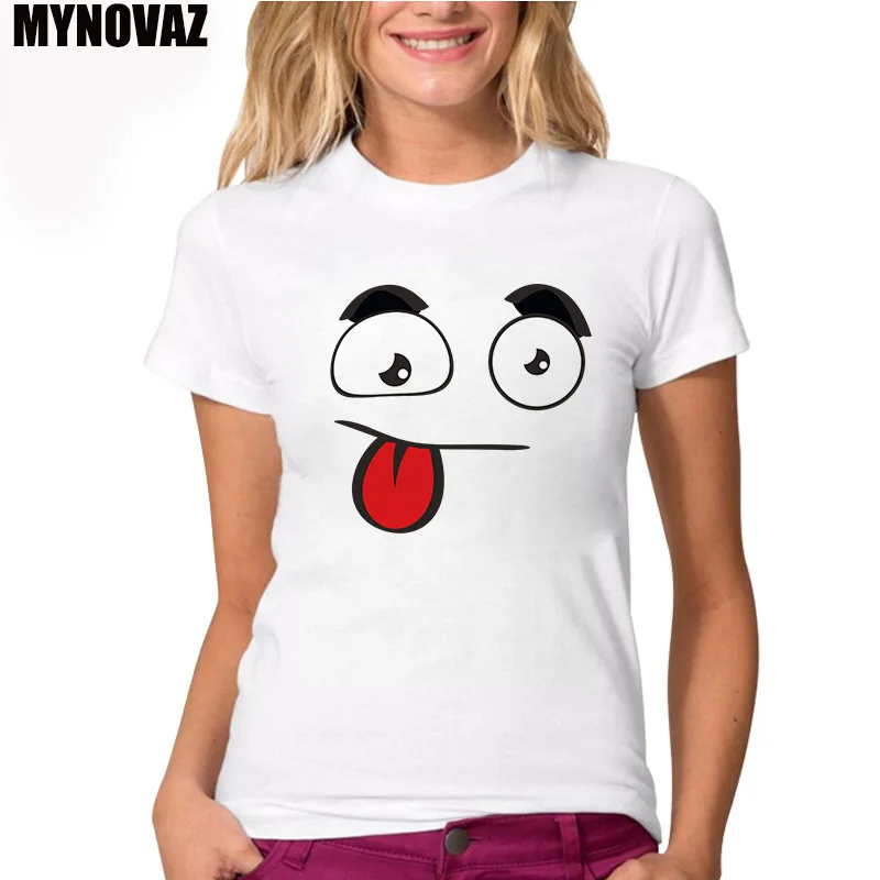 

2018 New Summer Tops Women T-Shirt Harajuku Funny Cartoon Smiling Face Print Short Sleeve White Lady T Shirt Casual Clothes Tees
