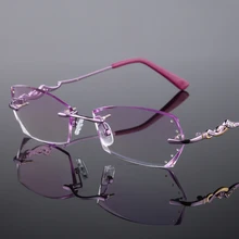 Очки без оправы, алмазная отделка очки модные женские красивые темпераментные Рецептурные очки миопия, Гиперметропия 58