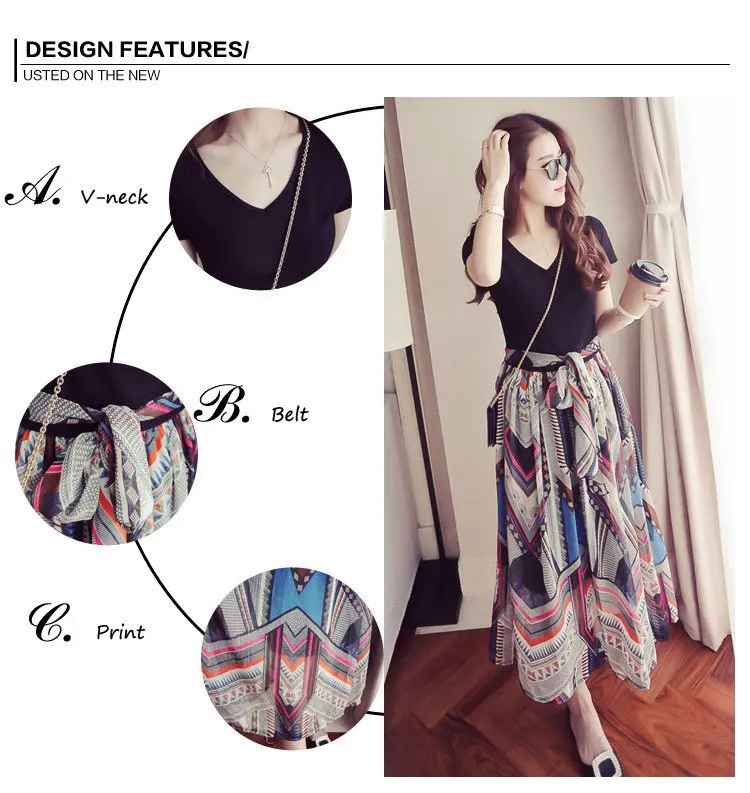 2018 Summer Plus Size Dresses Women Fashion Print Dress Casual Fake Two Pieces Dress Women Short Sleeve Long Vestidos Mujer Dress (1)