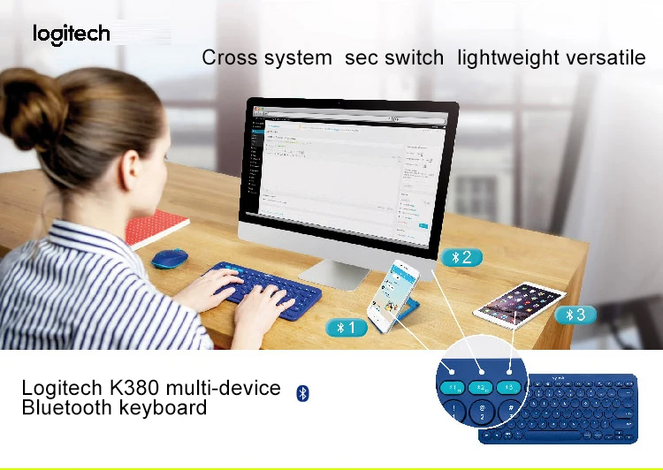 Logitech K380 клавиатуре Bluetooth Оригинальный tastiera нескольких устройств свет клавир мини Беспроводной клавиатура для телефона Pad PC teclado