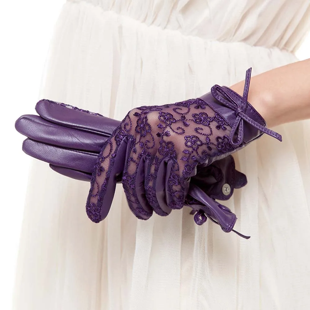 Elegant Women Gloves Genuine Leather Sheepskin Lace Gloves High Quality
