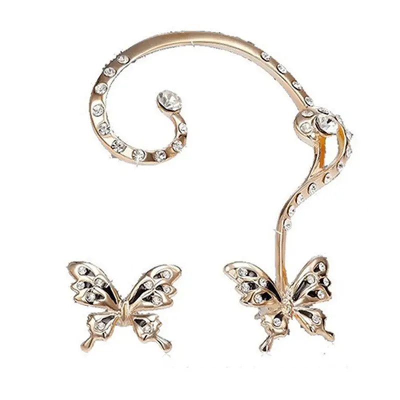 1 пара клипсы для ушей, серьги, милые Стразы, клипсы для ушей, корейские красивые серьги в виде бабочек, изящные серьги-гвоздики