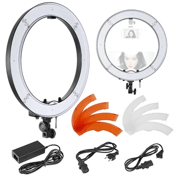 

Neewer18-inch Outer SMD LED Ring Light Top/Bottom Dual HotShoe and Color Filters Dimmable5500K Camera/Smartphone Light US/EUPlug
