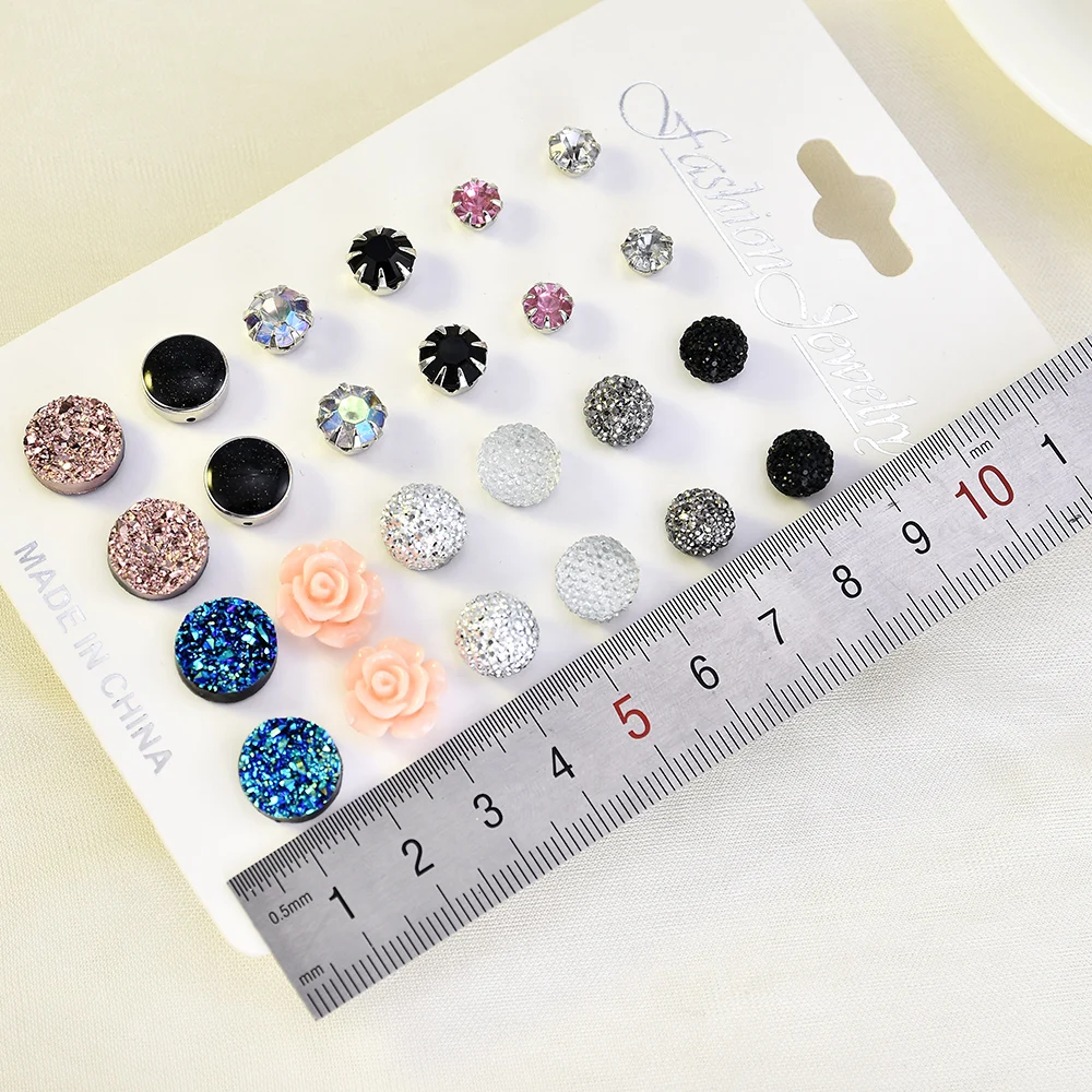 12 pairs/set Crystal 2019 New Fashion Earrings Set Women Jewelry Accessories Piercing Ball Stud Earring kit Bijouteria brincos