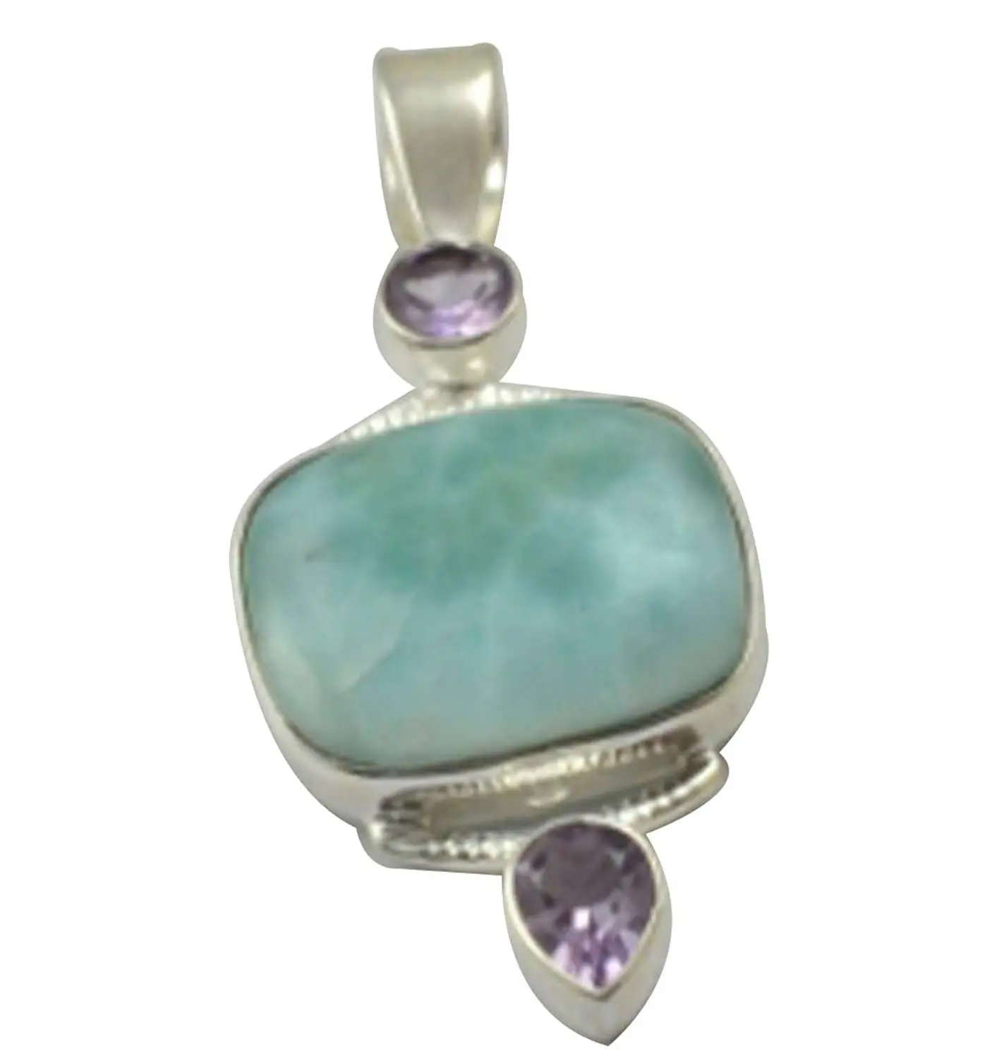 

Lovegem Nature Larimar & Amethyst Pendant 925 Sterling Silver, 46 mm, MHBAP4996