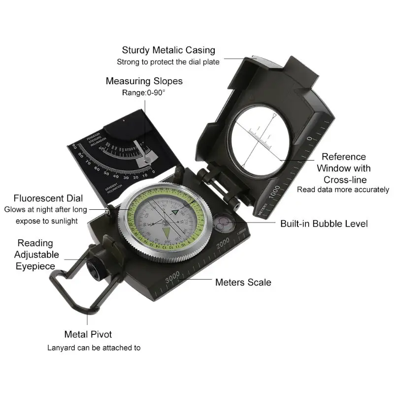 Многофункциональный компас военный Открытый Тактический Кемпинг охотничий прибор с флуоресцентным циферблатом плиты шкала градиента Diastimet