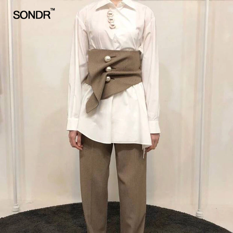 

SONDR Irregular fold pearl waist closure Grid restoring ancient ways belt