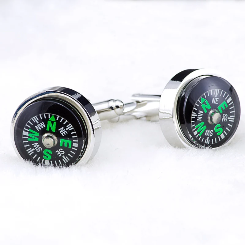 Compass Cufflink  Fashion Accessory Round Button Decoration Jewelry Boutons de manchette Silver Plated Cuff link for Men's Shirt