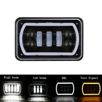

2018 2PCS Square 4x6Inch LED Headlight 12V For Trucks Off road vehicle car with white&yellow Led Halo Car Projector Headlights