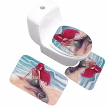 CAMMITEVER мультяшное украшение для дома Коврики для ванной комнаты Русалка 3D принт нескользящий туалетный коврик мягкий коврик для туалета 3 шт