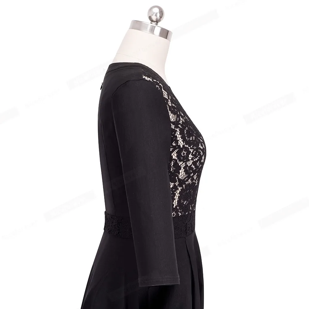 Хорошее-forever винтажное однотонное черное цветочное кружевное лоскутное элегантное платье с рукавом 3/4 А-силуэта Pinup деловое женское расклешенное платье A056