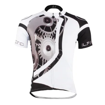 

Free shipping Mechanical Gear patterns Men's Short sleeve Cycling Jersey Breathable White / Black Ropa Ciclismo Size S To 6XL