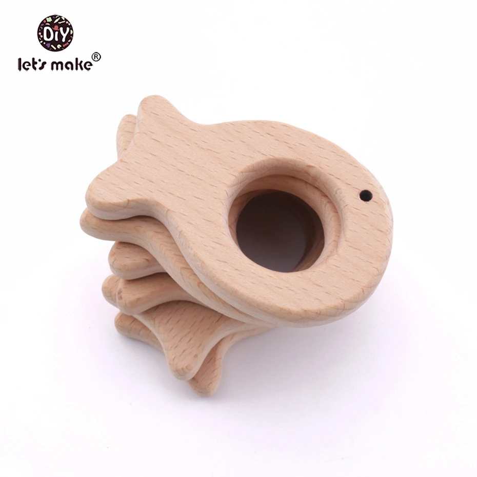 

Let's Make Wooden Fish Animals Baby Wood Teether Food Grade Classic Sensory Toy Charms DIY Jewelry Pendant Baby Teethers