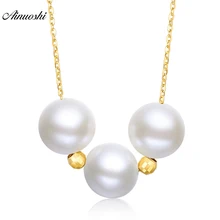 AINUOSHI 18 К желтого золота Природные Жемчуг культивированный леди цепи Цепочки и ожерелья 3 шт. Перл ссылка Обручение свадебные Рождественский подарок