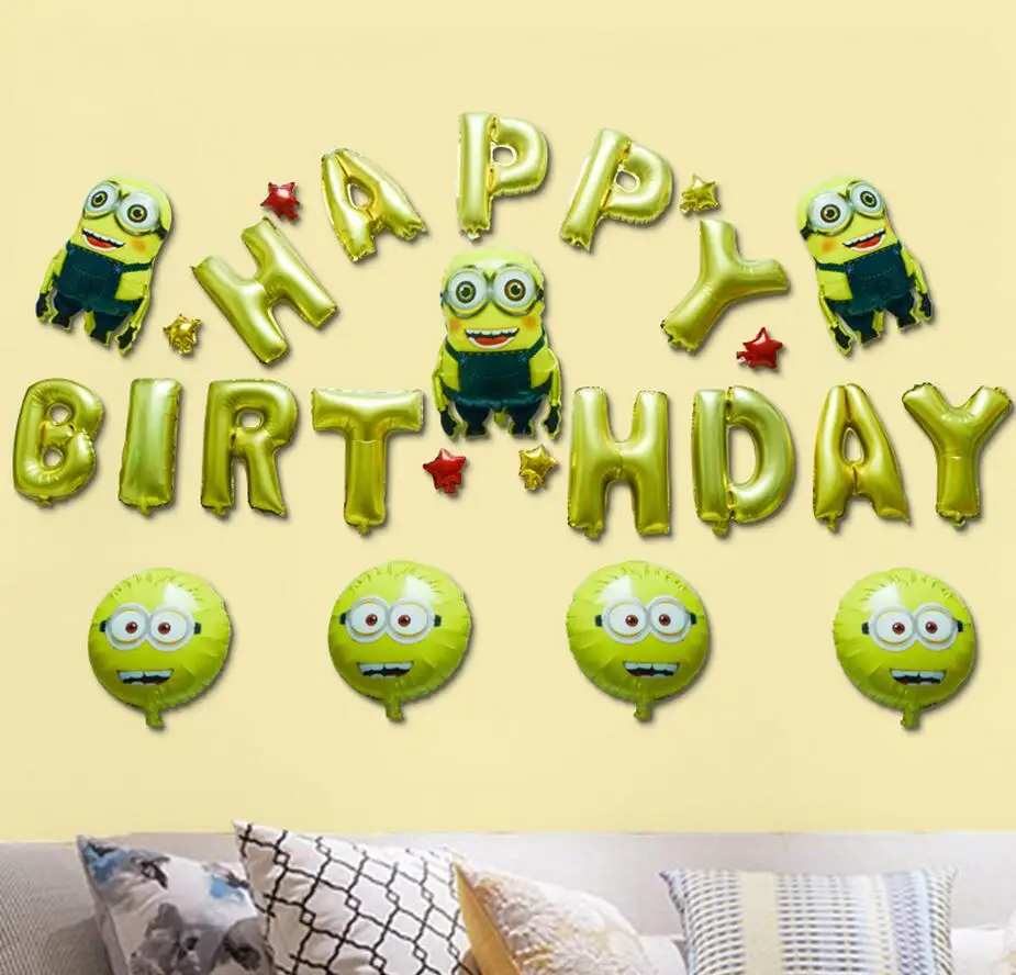 

2017 New Arrival 36pcs/set Minions theme Happy Birthday Foil balloons Set Boys/girls kids Happy birthday party use decoration