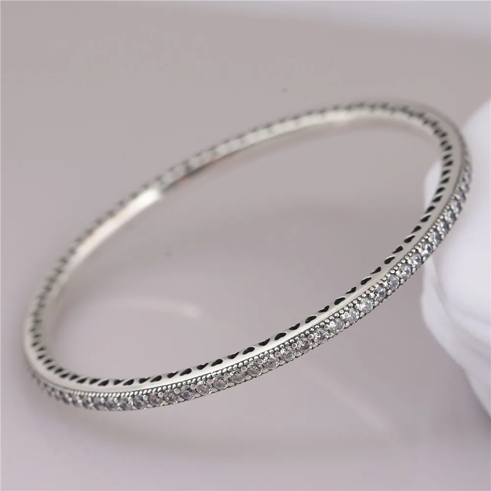 Аутентичные стерлингового серебра 925 мерцающие вечные браслеты браслет прозрачный CZ европейские украшения