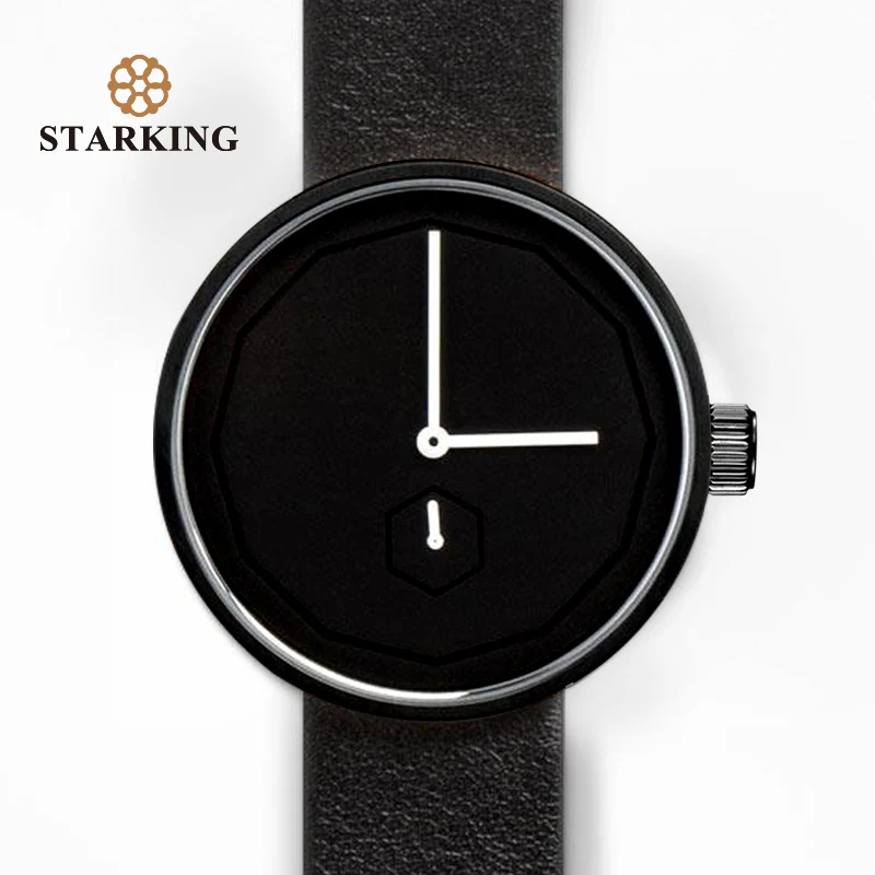 STARKING, черные женские часы, кварцевые, Relojes Hombre,, унисекс, часы 40 мм, Безликий дизайн, кожа, модные, простые, наручные часы для мужчин