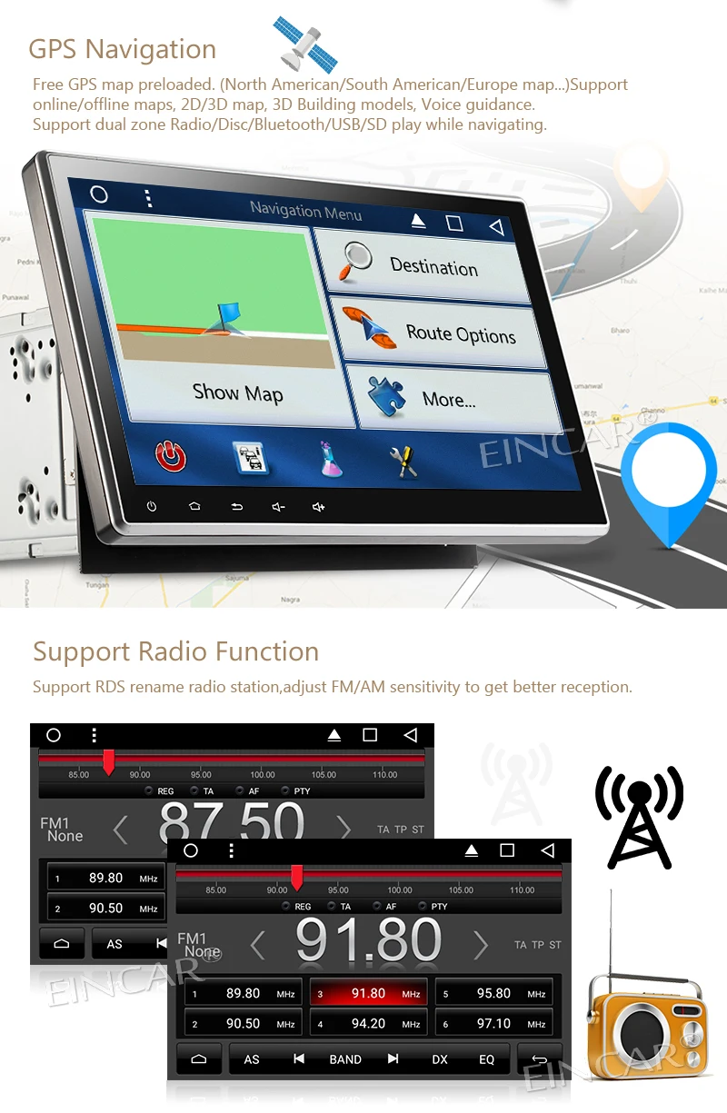 Двойной Din стерео Android 7,1 10,1 дюймов сенсорный экран автомобильный dvd-плеер gps навигация в тире Bluetooth AM FM RDS радио приемник