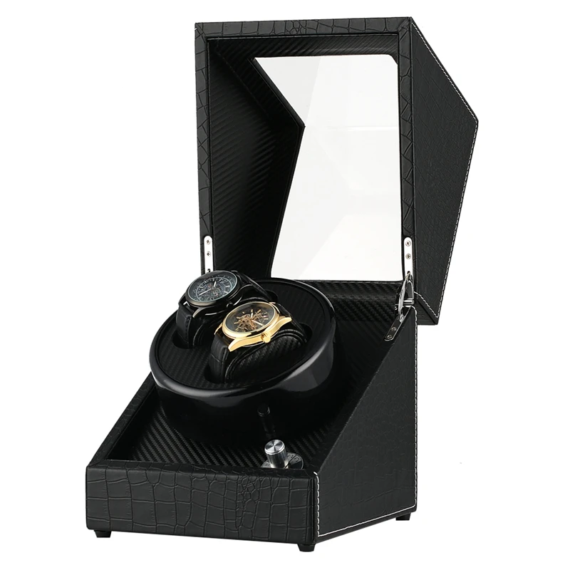 Crocodile Automatic Watch Winder Lacquer Glossy Black Carbon Fiber Double Watch Winding Box Quiet Motor Storage Display Case Box