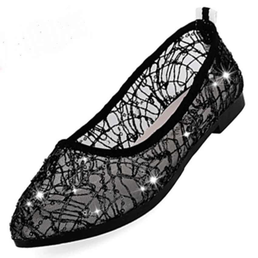 fashion summer soft lace mesh flat shoes women pointed toe brand ladies girls flats shoes women