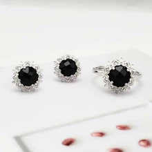 Ruifan F натуральный черный агат драгоценный камень серьги/кольцо наборы Мода 925 пробы серебро для женщин Свадебная вечеринка ювелирный набор YJS037