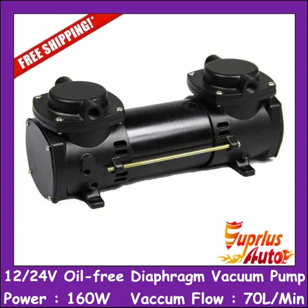 Free Shipping GZ-35B-12 12/24V DC 160w Double Head Diaphragm Vacuum Pump with 70L/min vacuum flow gz 50 24 24v dc 33l min 50 w oil free diaphragm vacuum pump