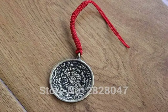 

PN951 Vintage Tibetan Brass Chinese JiuGong BaGua Amulet Waist Tag Nepal 45mm Round 12 zodian Animals Tibet Totem for Man