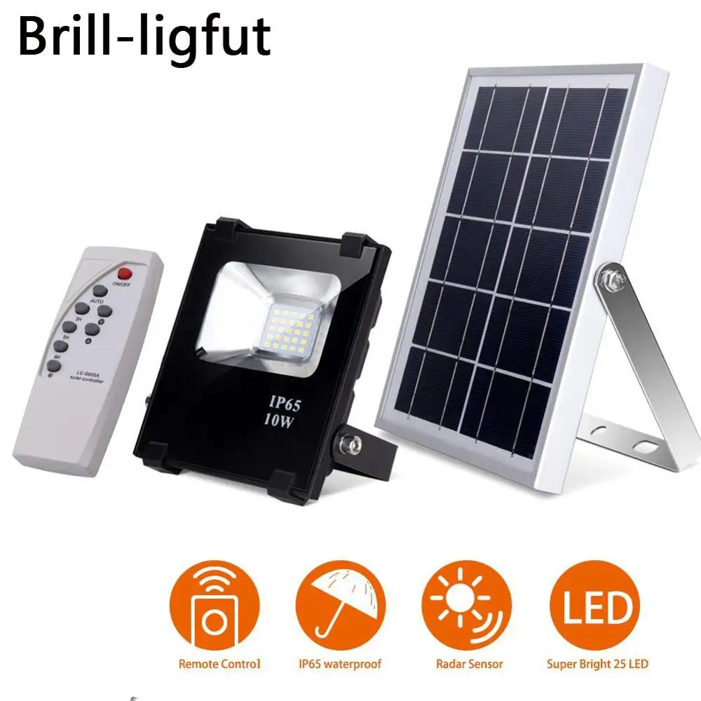 

Outdoor 10W LED Solar Flood Lights with Remote Control Solar Powered Security Lights Auto On/Off for Garden,Yard,Patio,Driveway