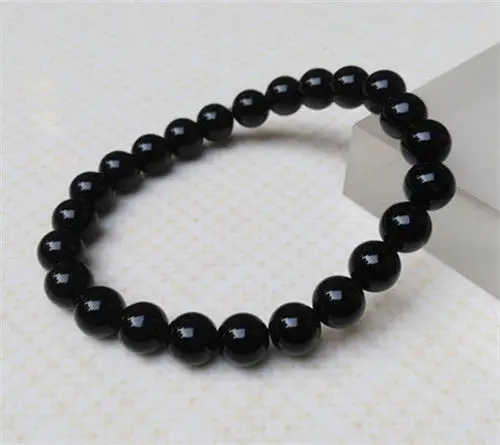 

New 7.5"-9" Natural black agate beads bracelet certification level 8MM a 5.19