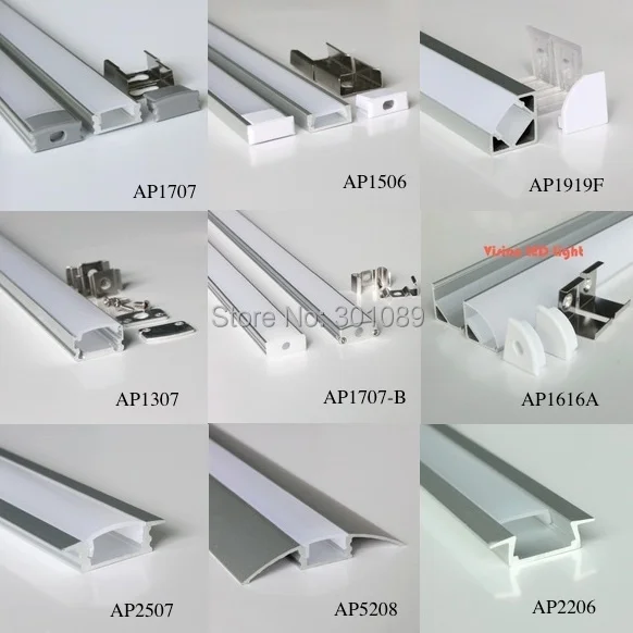 

Hot item sample lot, 9 different types of led aluminum profile for led strips, each type: 2 piece, totally 18pcs