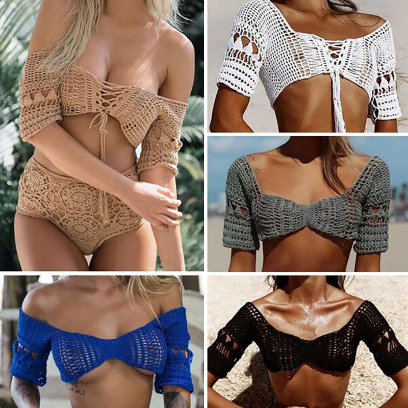 

Women Sexy Crochet Hippie Bralette Knit Bra Boho Beach Bikini Crop Tops Swimwear Sexy Top Boho Bikini Top