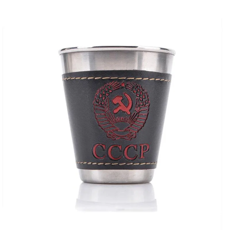 70ml Outdoor Camping Cups Set Stainless Steel Wine Beer Cup Whiskey Mugs PU Leather Sadoun.com