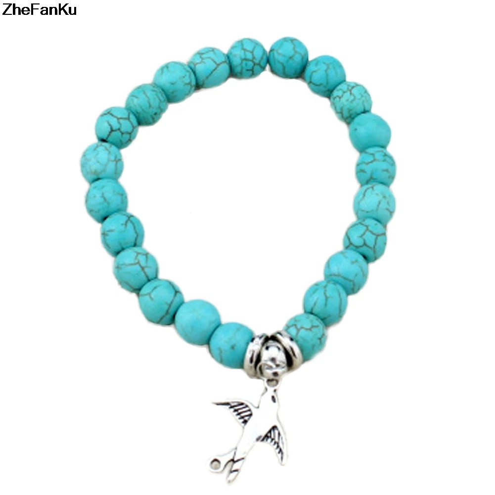 

Boho Pendant Bracelet Turquoises Natural Stone Beads Bracelet Antique Head Charm Lava Onyx Set Pack For Men Women Dropshipping