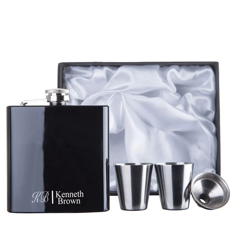 6OZ Hip Flask 18/8 Stainless Steel Personalized Engraved With White & Black Box Gift Wedding Favors personalized hip flask